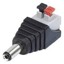 DC 2.1mm male power plug with red push terminal connector for CCTV 12V applications