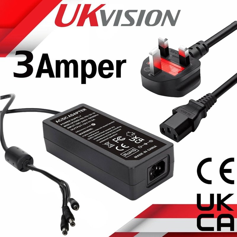 12V 3A CCTV Power Supply Adapter 4 Way Splitter UK Plug