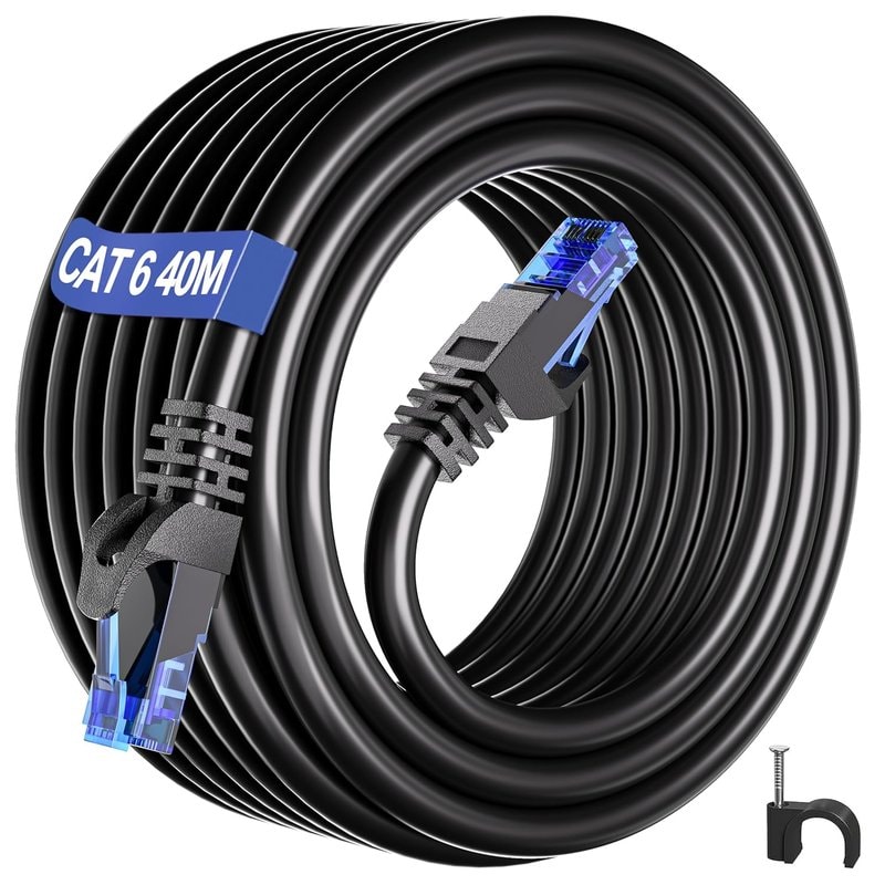 Cat6 Ethernet Network Cable 40m Black RJ45 LAN Patch Lead