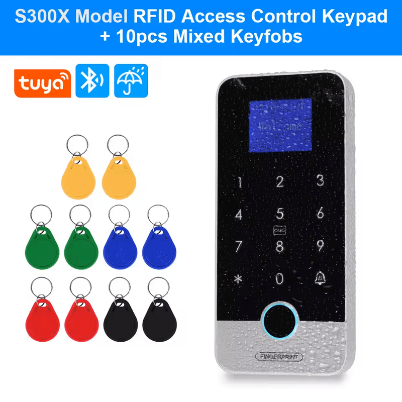 Bluetooth Tuya APP Smart Fingerprint RFID Access Control Keypad Touch IP65 Waterproof 13.56MHz Door Opener Keyless Lock System