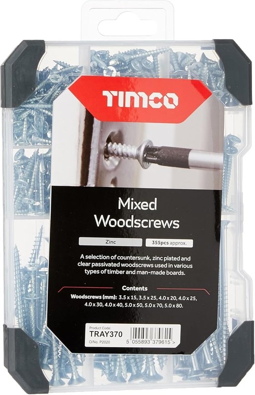 TIMCO Mixed Wood Screws 340pcs Zinc Plated Assortment Tray - Image 1