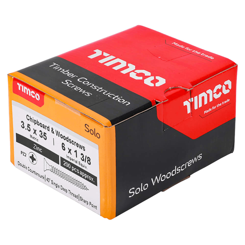 TIMCO Velocity Wood Screws 3.5x35mm Countersunk Pozi Yellow Zinc