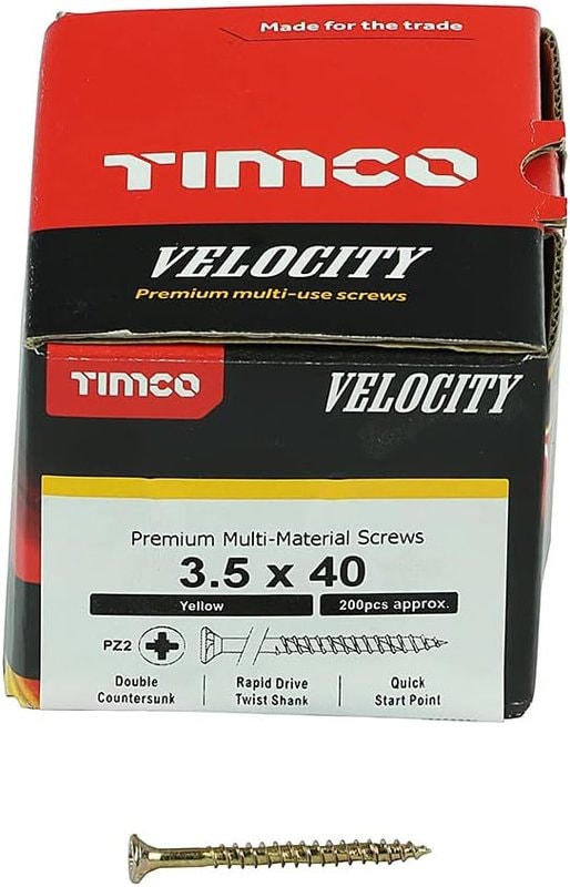 TIMCO Velocity Wood Screws 3.5x40mm Countersunk Pozi Yellow Zinc