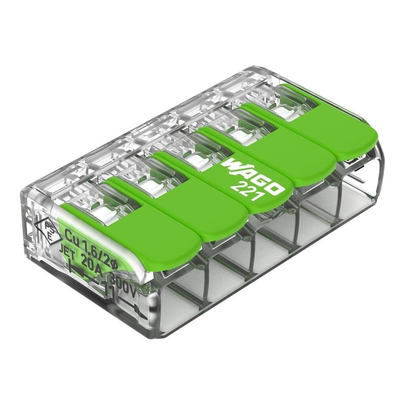 WAGO 221-425 Lever Connector 5 Port Compact Splicing Connector 25 Pack - Image 1