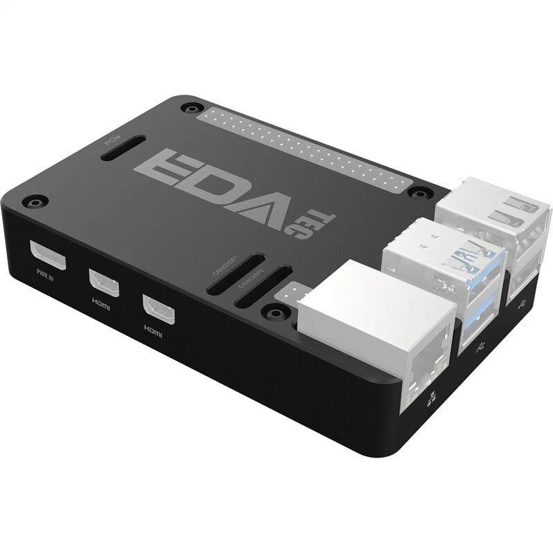Edatec Raspberry Pi 5 Black CNC Aluminum Passive Cooling Heatsink Case