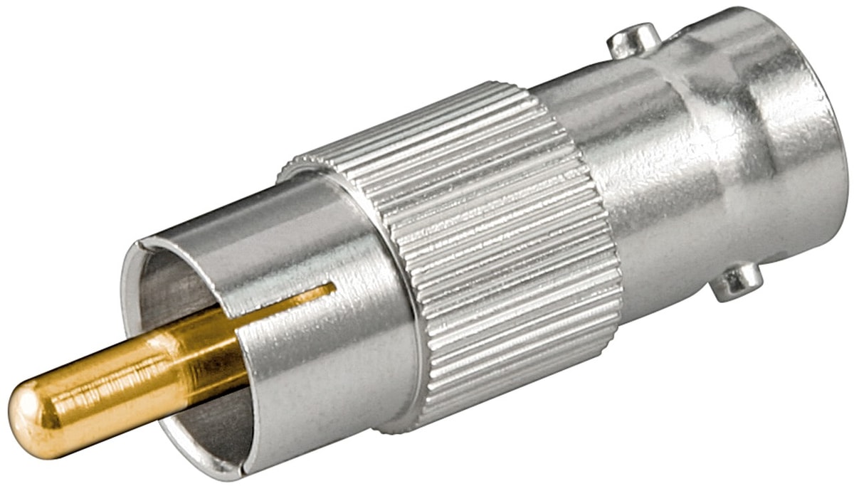 BNC female to RCA male adapter connector, metal construction, inline design
