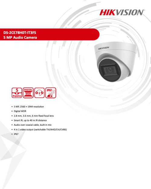 Hikvision - 5MP HD Audio Fixed Turret WDR Camera