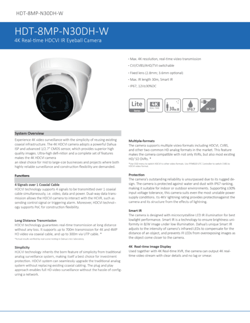 Unbranded - 4K 8MP Real-time HDCVI IR Eyeball Camera (White)