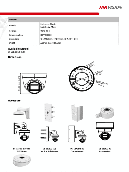 Hikvision - 5MP HD Audio Fixed Turret WDR Camera