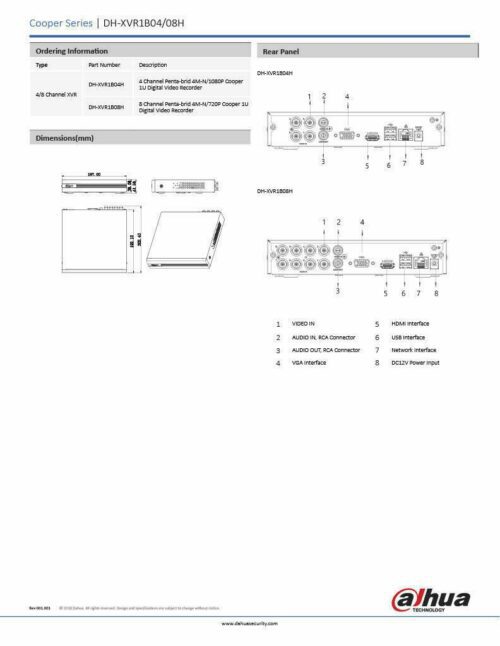 Dahua - EZ-IP 8 Channel 5MP Digital Video Recorder (DVR)