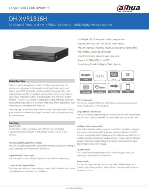 Dahua - 16 Channel Penta-brid 5MP 1080P WizSense Digital Video Recorder (DVR)