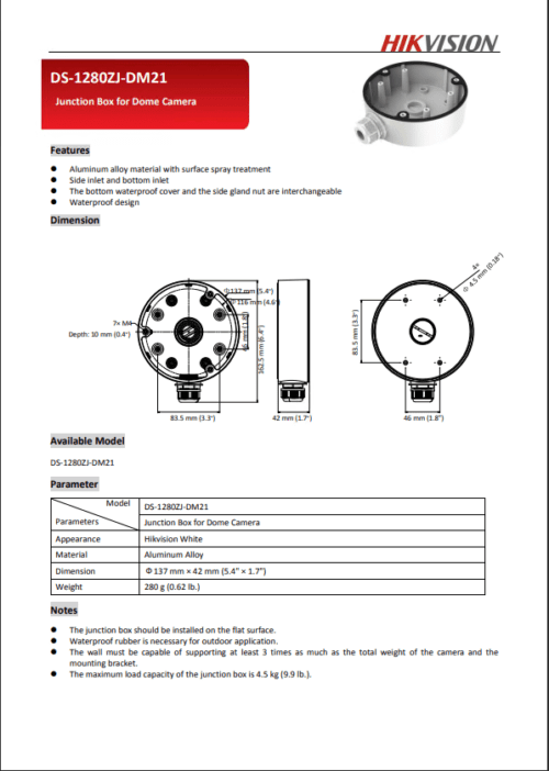 Hikvision - Camera Mount Junction Box (White)