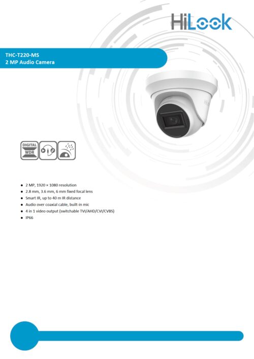 Hikvision - Hilook 2MP HD Audio Fixed Turret Camera