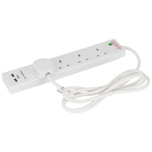 6 Gang 2 USB 2M Surge Protected Extension Lead (White)